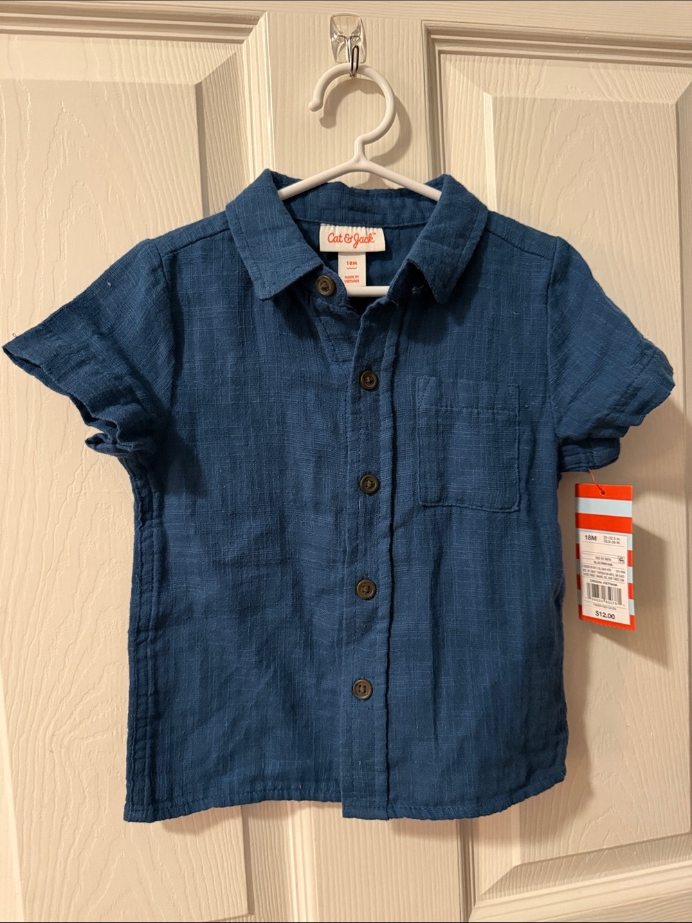 Cat & Jack Navy Blue Short-Sleeve Button-Up Shirt (18mo)